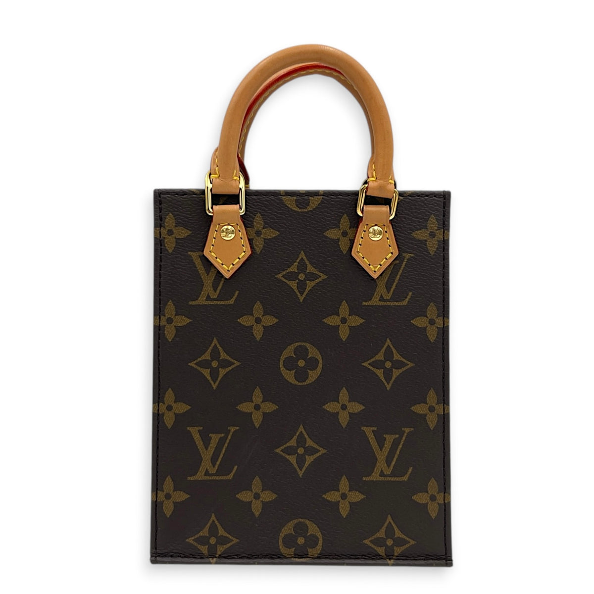 Sac Plat Top Handle Bag Brown in Monogram Coated Canvas, Gold hardware