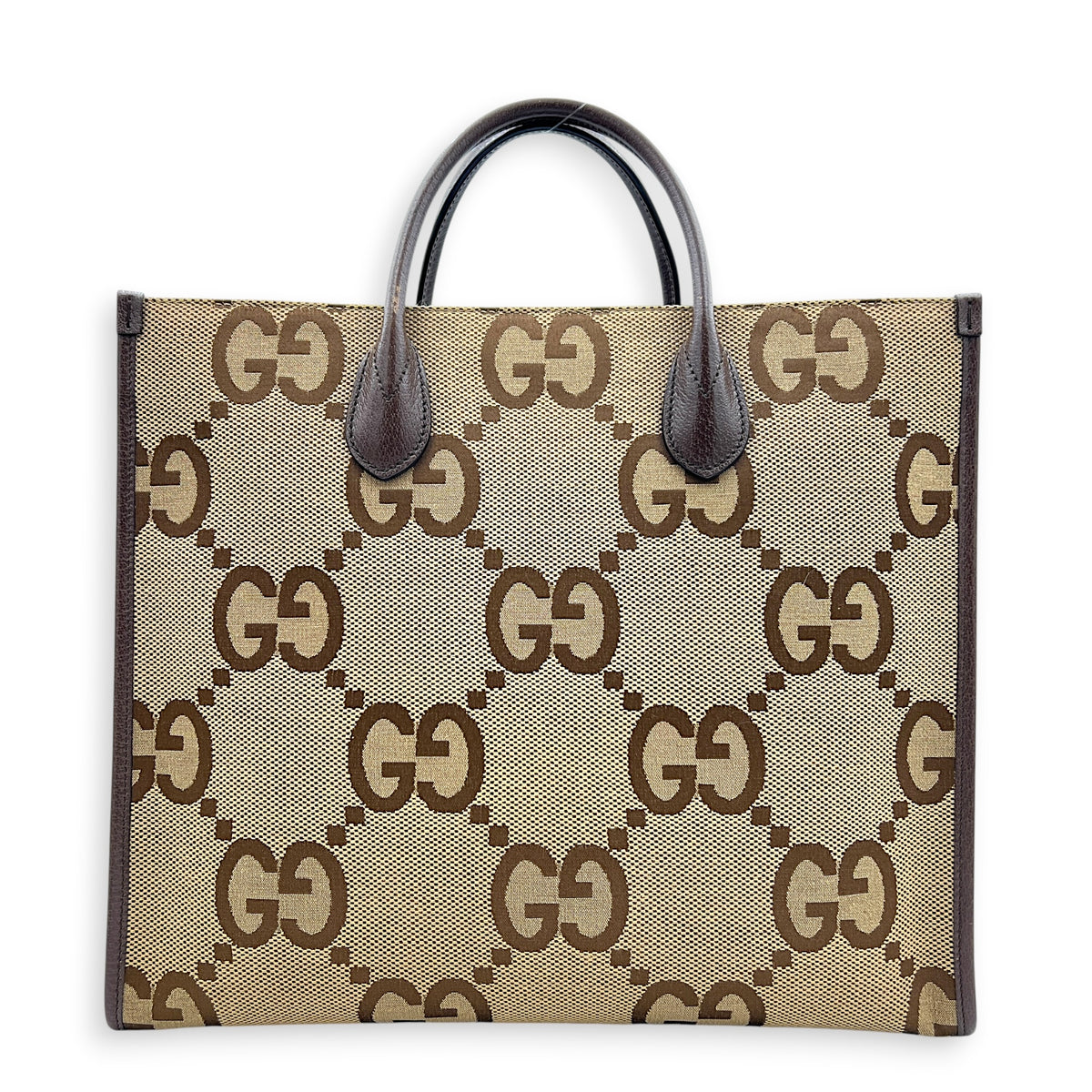 Jumbo GG Tote Top Handle Bag Brown in Canvas, Gold hardware
