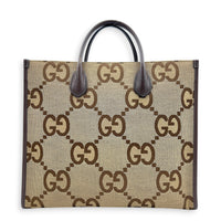 Jumbo GG Tote Top Handle Bag Brown in Canvas, Gold hardware
