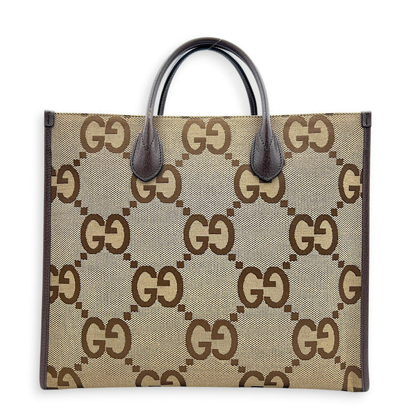 Jumbo GG Tote Top Handle Bag Brown in Canvas, Gold hardware