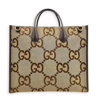 Jumbo GG Tote Top Handle Bag Brown in Canvas, Gold hardware