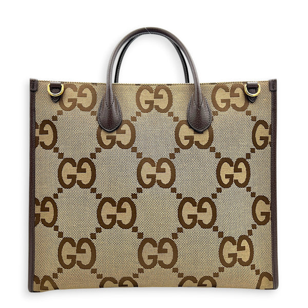 Jumbo GG Tote Top Handle Bag Brown in Canvas, Gold hardware