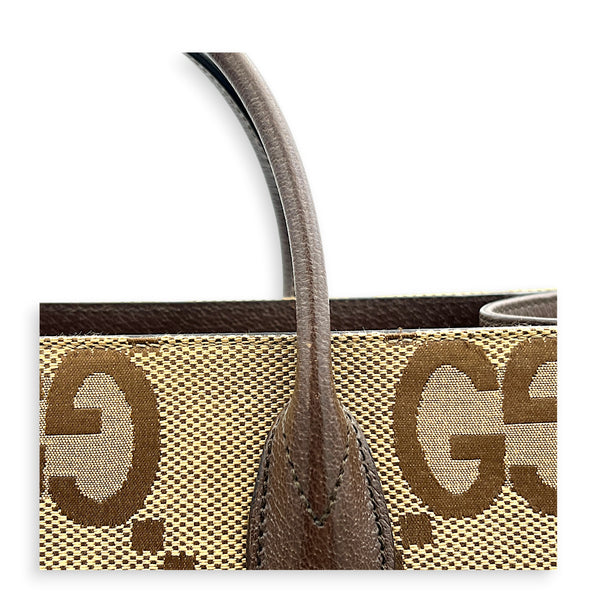 Jumbo GG Tote Top Handle Bag Brown in Canvas, Gold hardware