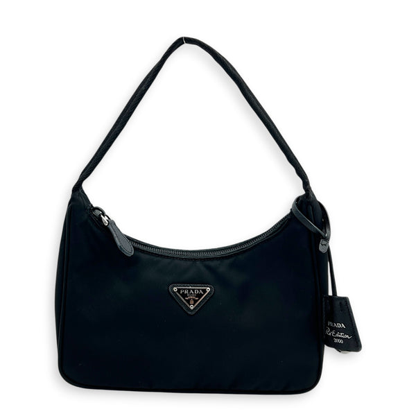 Re-Edition 2000 Shoulder Bag Mini Black in Re-Nylon, Gunmetal hardware