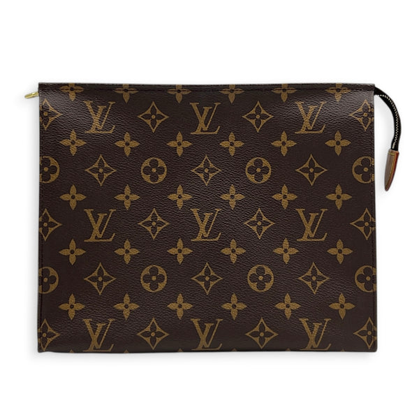 Pochette Toilette Pouch Monogram Brown in Monogram Coated Canvas, Gold hardware