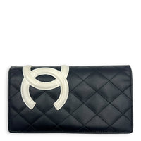Cambon Black with Hot Pink Interior Wallet in Lambskin, Silver hardware