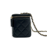 Quilted Roller Skate Charm Black Vanity Bag in Lambskin, Gold hardware