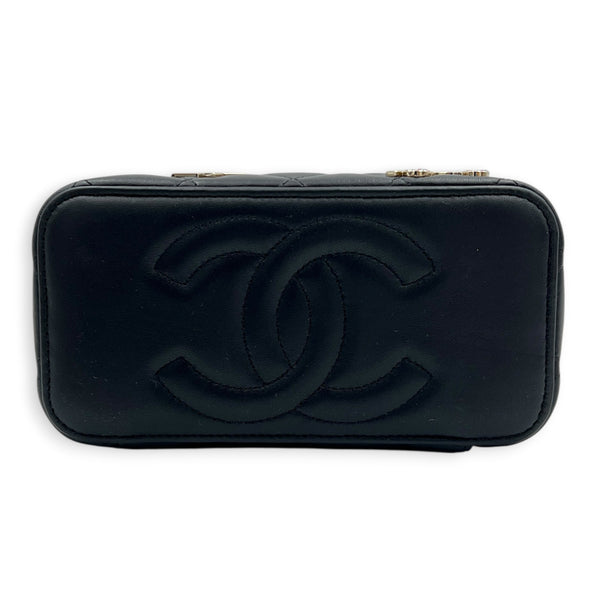 Quilted Roller Skate Charm Black Vanity Bag in Lambskin, Gold hardware