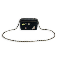 Quilted Roller Skate Charm Black Vanity Bag in Lambskin, Gold hardware