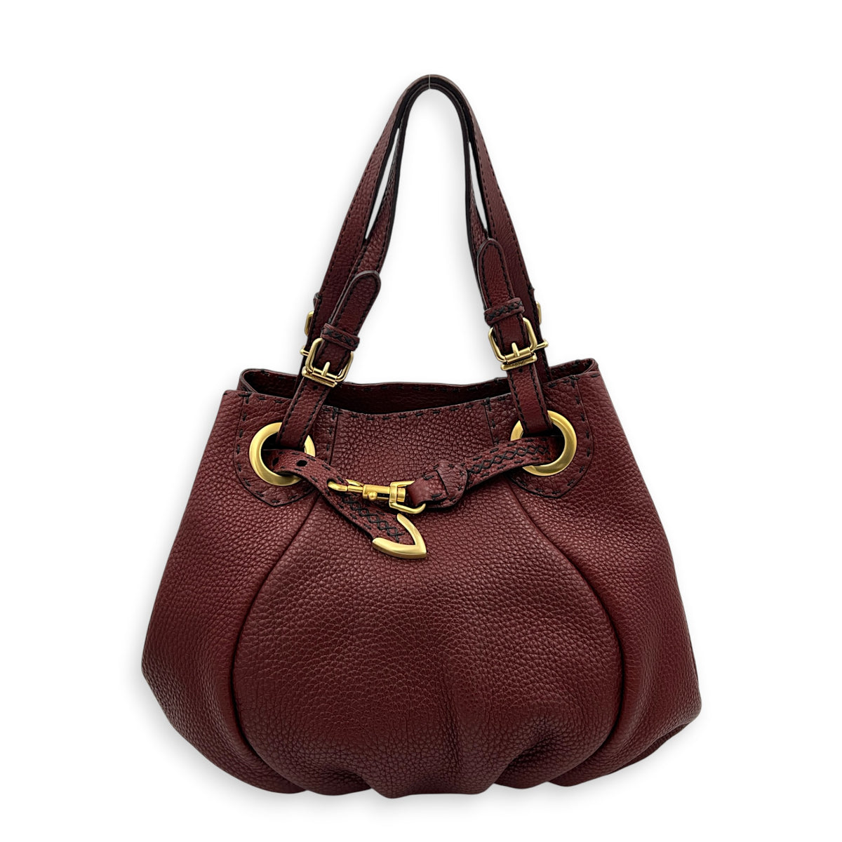 Chef Shoulder Bag Burgundy Red in Calfskin, Gold hardware