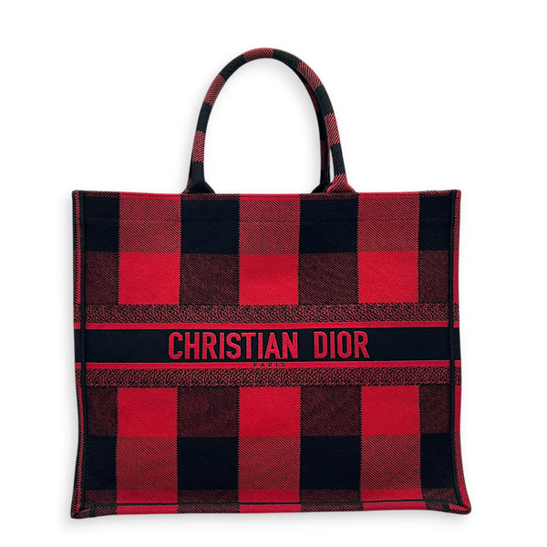 Book Tote Large Red and Black Buffalo Check Tote Bag in Canvas