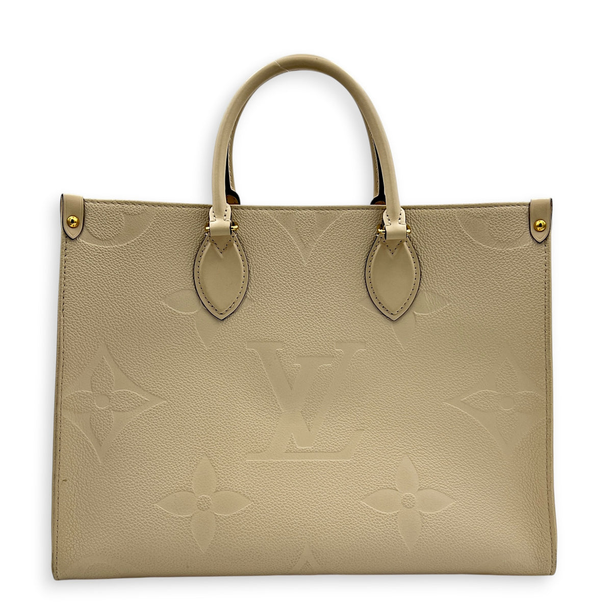 OnTheGo Tote Bag MM White in Empreinte Leather, Gold hardware