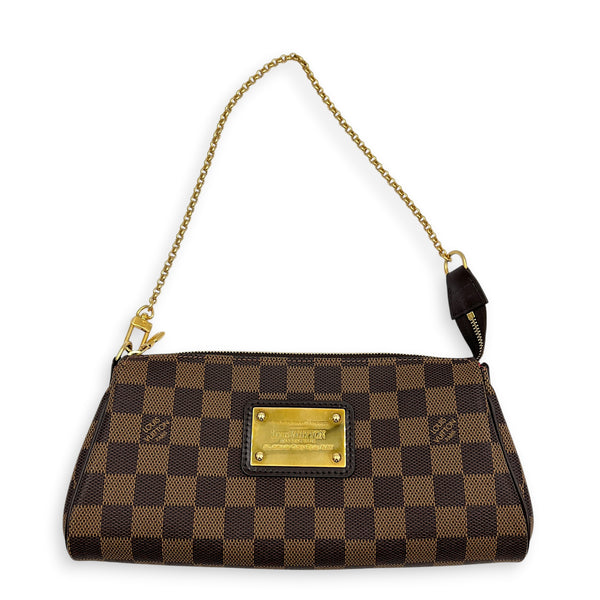 Eva Clutch Damier Ebene in Coated Canvas, Gold hardware