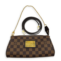 Eva Clutch Damier Ebene in Coated Canvas, Gold hardware