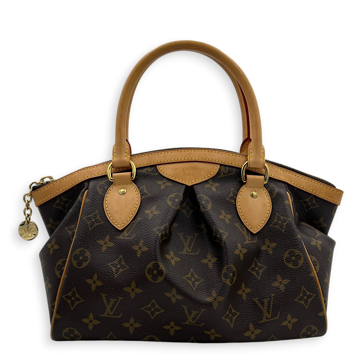 Tivoli Brown Top Handle Bag in Monogram Coated Canvas, Gold hardware