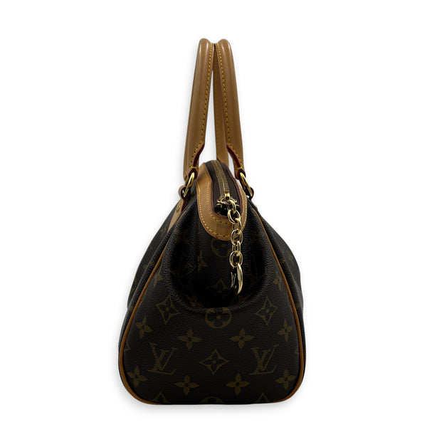 Tivoli Brown Top Handle Bag in Monogram Coated Canvas, Gold hardware