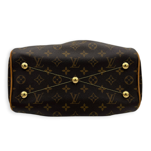 Tivoli Brown Top Handle Bag in Monogram Coated Canvas, Gold hardware