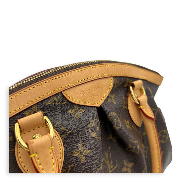 Tivoli Brown Top Handle Bag in Monogram Coated Canvas, Gold hardware