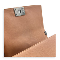 Boy Medium Brown Shoulder Bag in Caviar Leather, Ruthenium hardware
