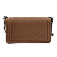 Boy Medium Brown Shoulder Bag in Caviar Leather, Ruthenium hardware