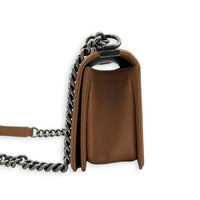 Boy Medium Brown Shoulder Bag in Caviar Leather, Ruthenium hardware