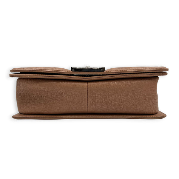 Boy Medium Brown Shoulder Bag in Caviar Leather, Ruthenium hardware