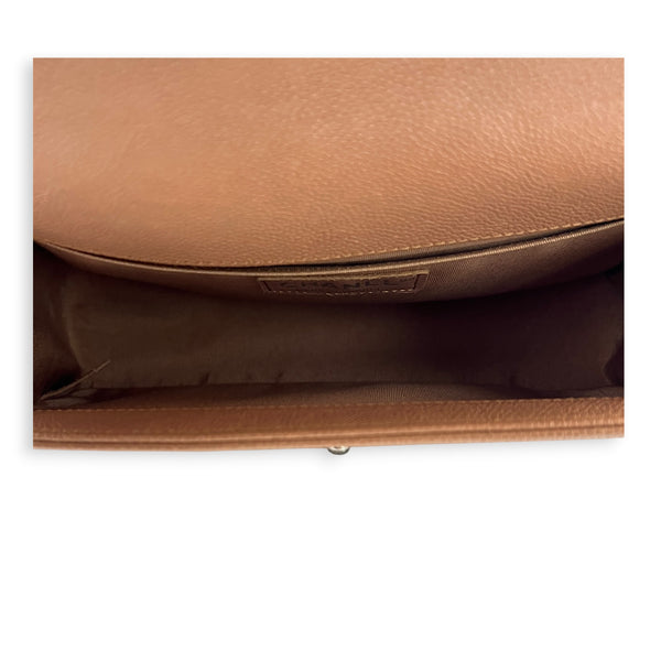 Boy Medium Brown Shoulder Bag in Caviar Leather, Ruthenium hardware