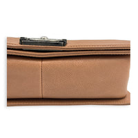 Boy Medium Brown Shoulder Bag in Caviar Leather, Ruthenium hardware