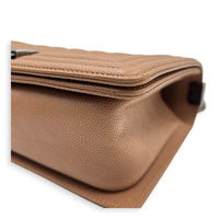 Boy Medium Brown Shoulder Bag in Caviar Leather, Ruthenium hardware