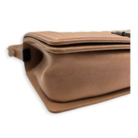 Boy Medium Brown Shoulder Bag in Caviar Leather, Ruthenium hardware