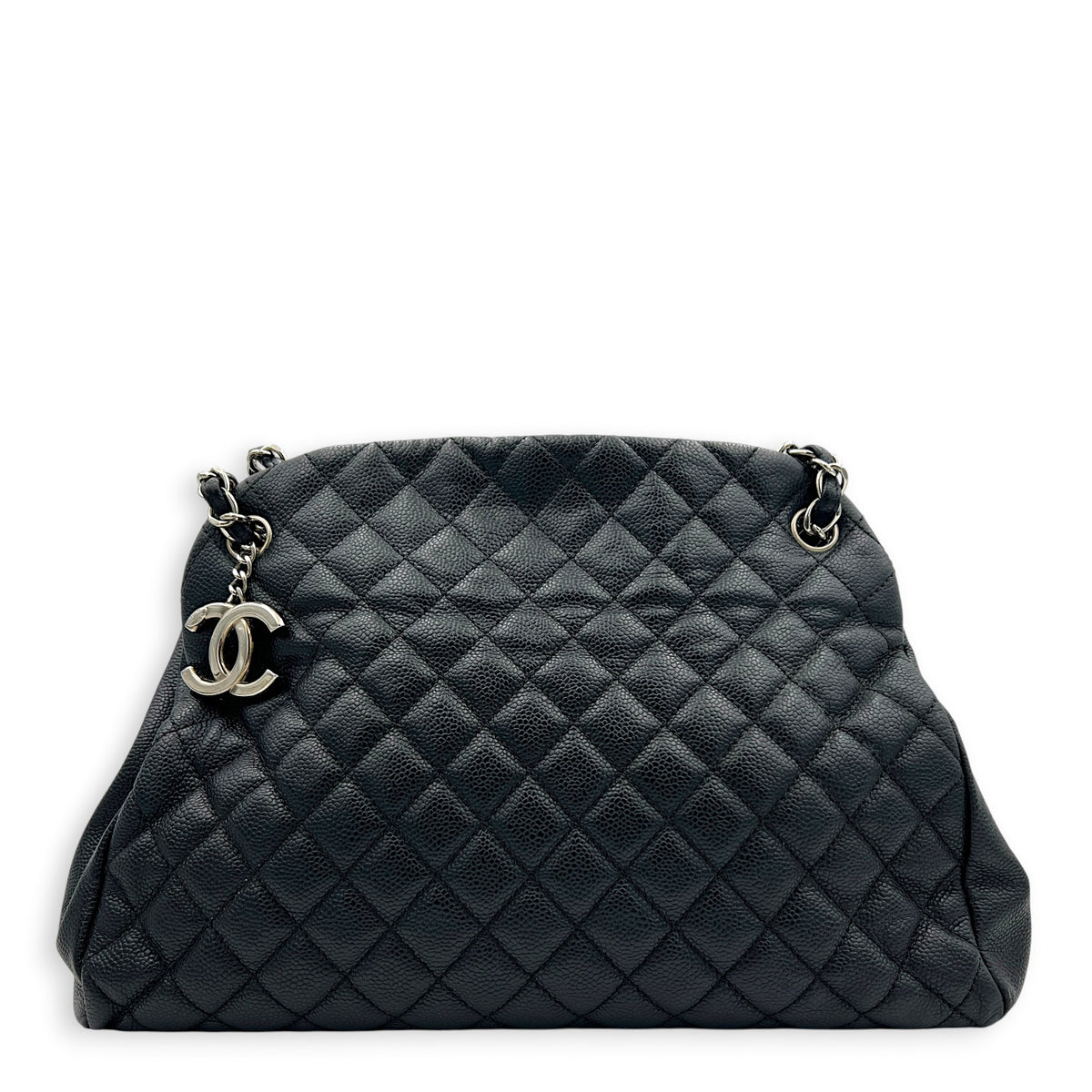 Just Mademoiselle Black Shoulder Bag in Caviar Leather, Silver hardware