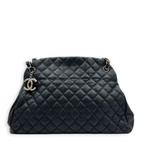 Just Mademoiselle Black Shoulder Bag in Caviar Leather, Silver hardware