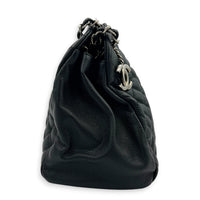 Just Mademoiselle Black Shoulder Bag in Caviar Leather, Silver hardware