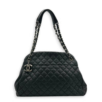 Just Mademoiselle Black Shoulder Bag in Caviar Leather, Silver hardware