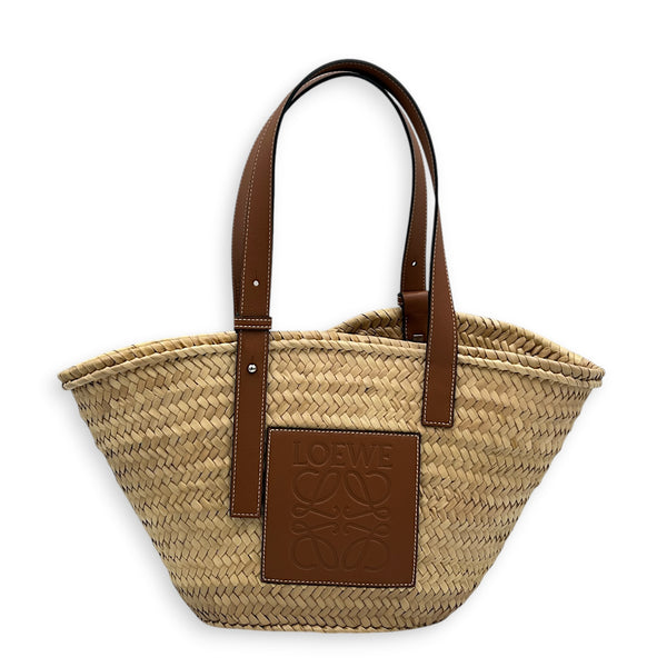 Anagram Tote Bag Brown in Raffia, Silver hardware