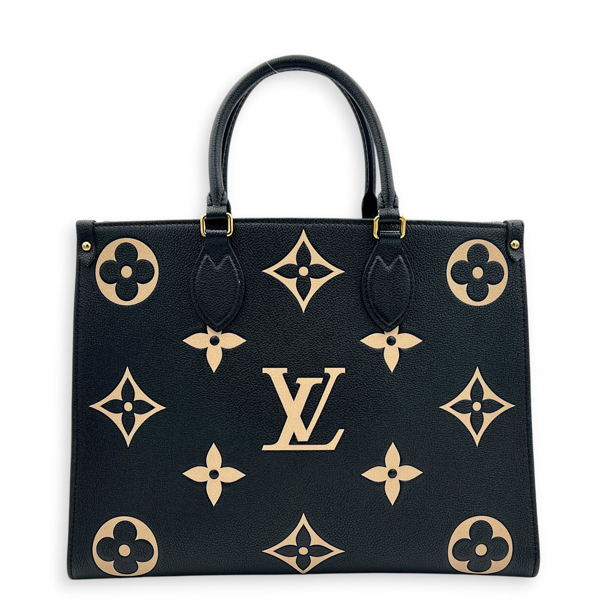 OnTheGo Tote Bag MM Black in Empreinte Leather, Gold hardware