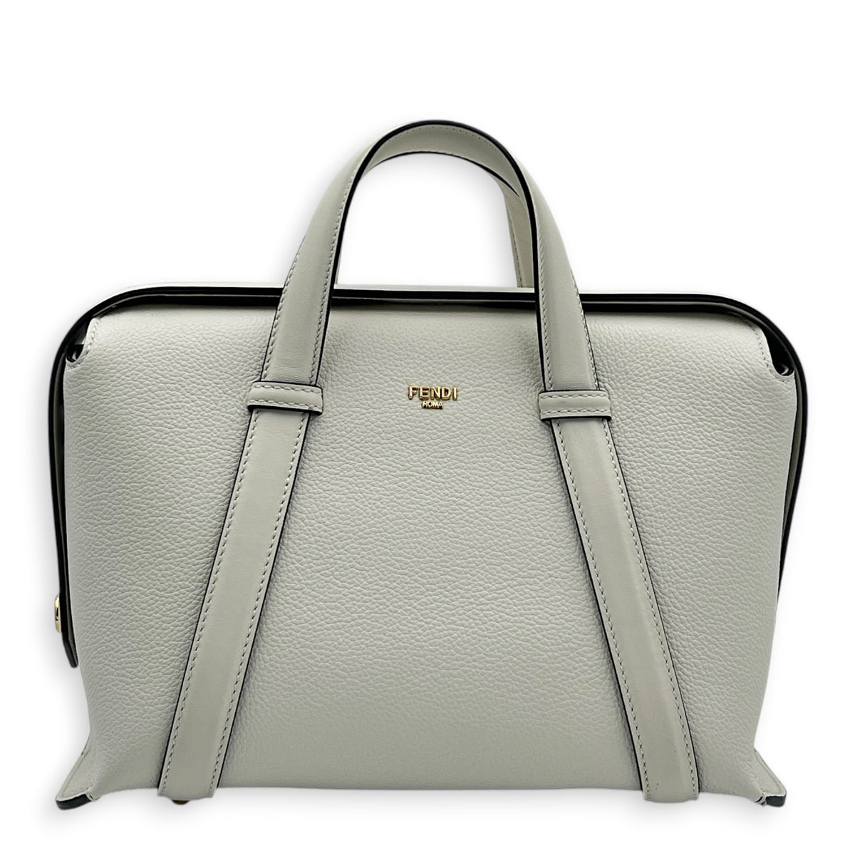 365 Boston White Top Handle Bag in Calfskin, Gold hardware