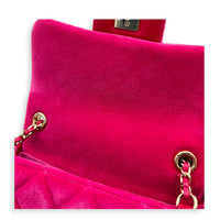 Mini Square Crystal Pearl Crush Pink Crossbody Bag in Velvet, Gold hardware