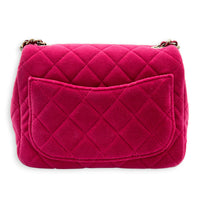 Mini Square Crystal Pearl Crush Pink Crossbody Bag in Velvet, Gold hardware