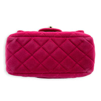 Mini Square Crystal Pearl Crush Pink Crossbody Bag in Velvet, Gold hardware