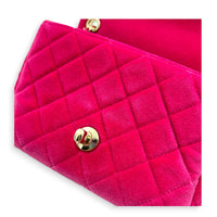 Mini Square Crystal Pearl Crush Pink Crossbody Bag in Velvet, Gold hardware