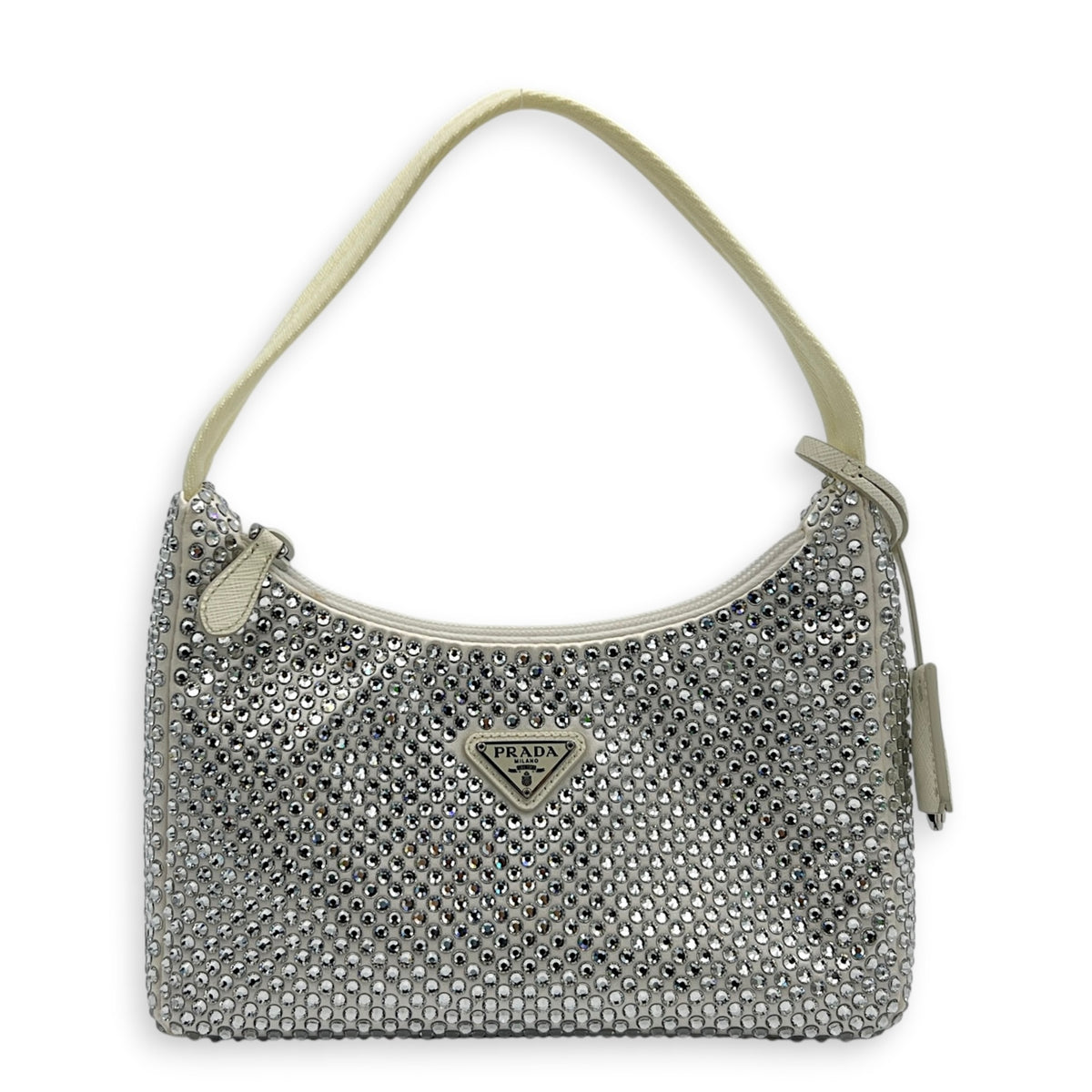 Re-Edition 2000 Crystal White Shoulder Bag in Re-Nylon, Silver hardware