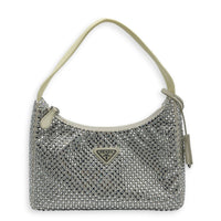 Re-Edition 2000 Crystal White Shoulder Bag in Re-Nylon, Silver hardware