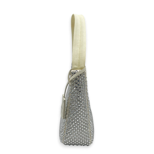 Re-Edition 2000 Crystal White Shoulder Bag in Re-Nylon, Silver hardware