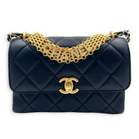 Quilted CC Crystal Logo Chain Mini Black Top Handle Bag in Lambskin,  hardware