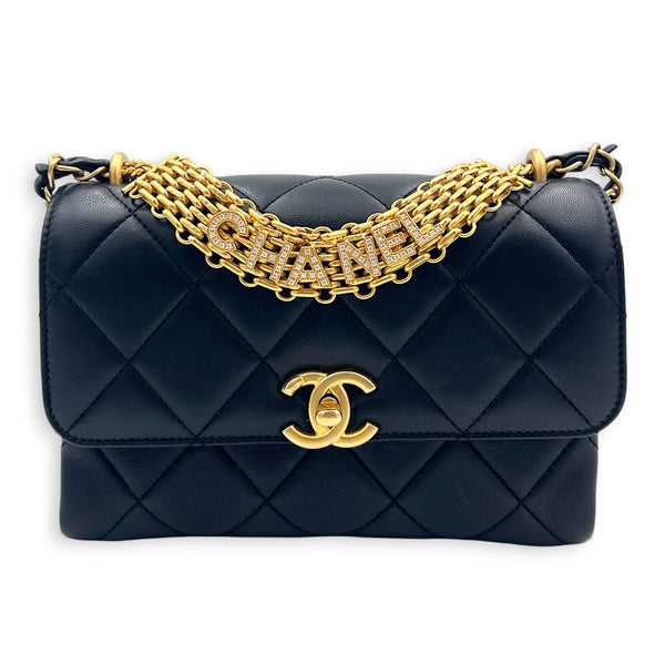 Quilted CC Crystal Logo Chain Mini Black Top Handle Bag in Lambskin,  hardware