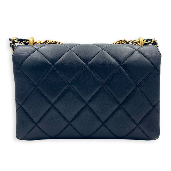 Quilted CC Crystal Logo Chain Mini Black Top Handle Bag in Lambskin,  hardware