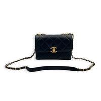 Quilted CC Crystal Logo Chain Mini Black Top Handle Bag in Lambskin,  hardware