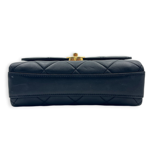 Quilted CC Crystal Logo Chain Mini Black Top Handle Bag in Lambskin,  hardware