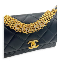 Quilted CC Crystal Logo Chain Mini Black Top Handle Bag in Lambskin,  hardware